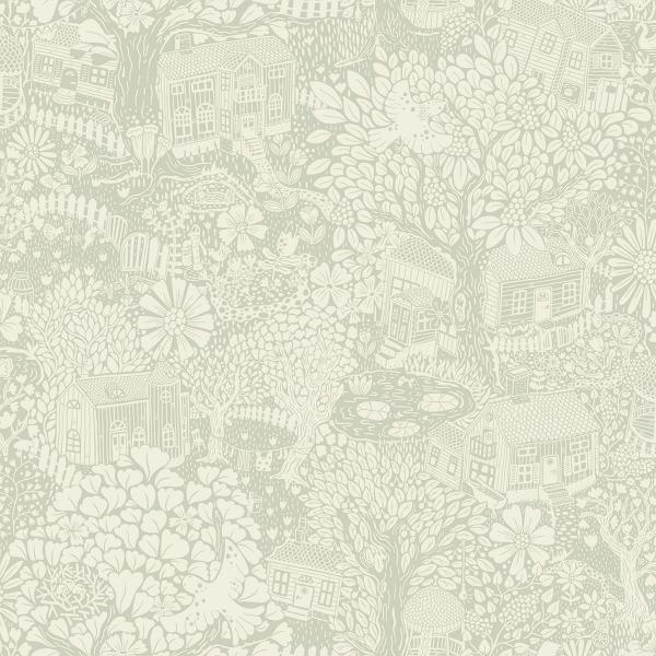 a street prints Bygga Bo Seafoam Woodland Village Wallpaper
