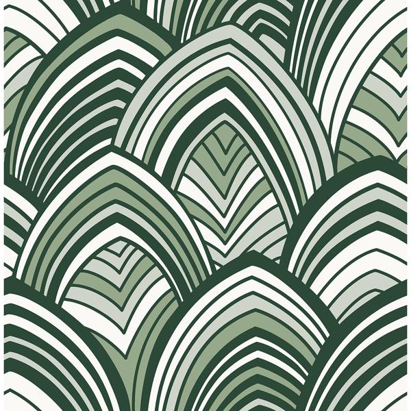 a street prints Cabarita Green Art Deco Flocked Leaves Wallpaper