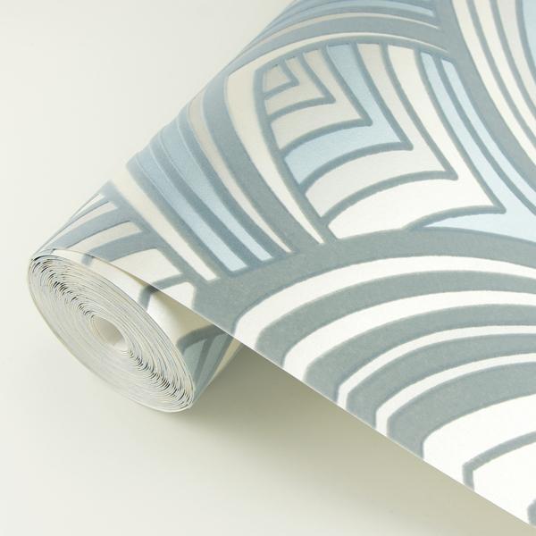 A Street Prints Cabarita Grey Art Deco Flocked Leaves Wallpaper