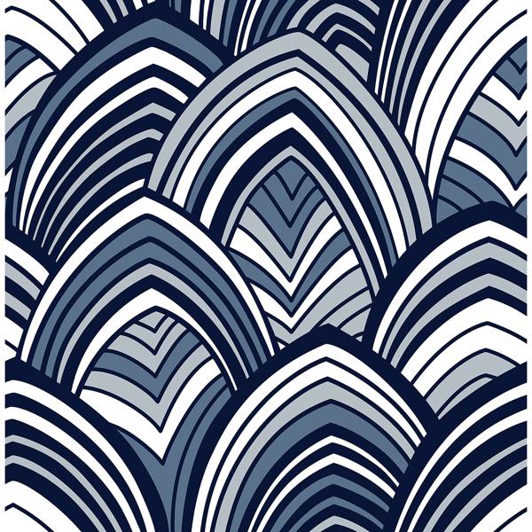 a street prints Cabarita Indigo Art Deco Flocked Leaves Wallpaper