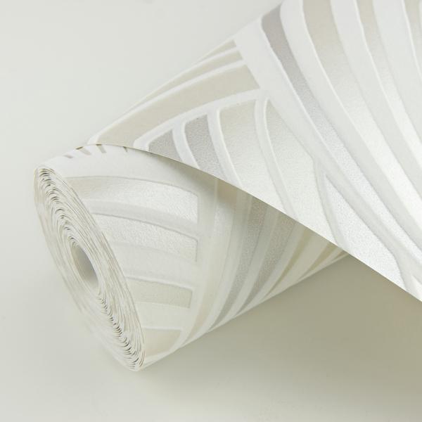 A Street Prints Cabarita White Art Deco Flocked Leaves Wallpaper