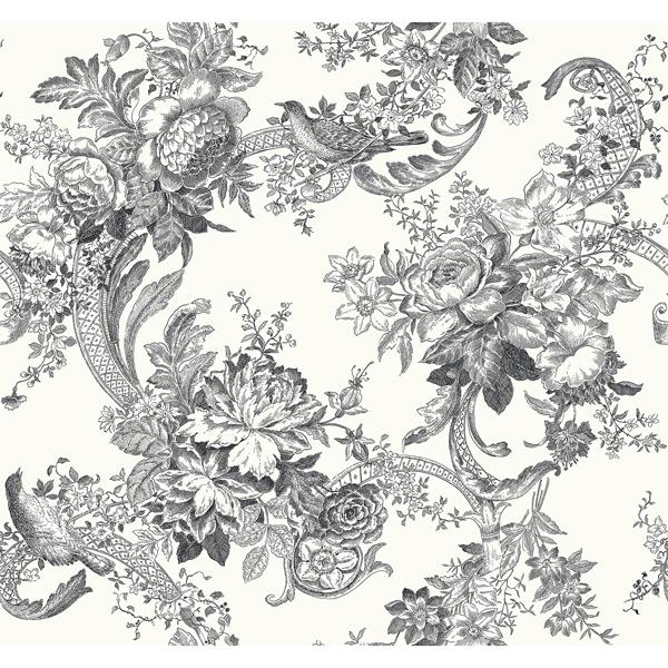 a street prints Carmel Black Baroque Florals Wallpaper