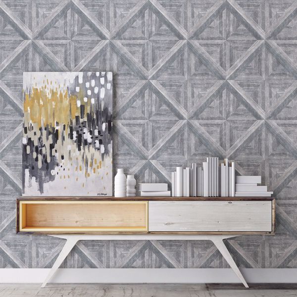 A Street Prints Carriage House Grey Geometric Wood Wallpaper