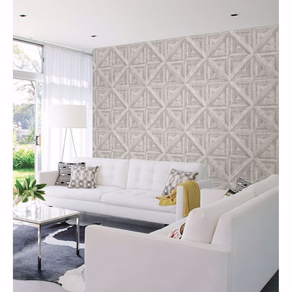 A Street Prints Carriage House White Geometric Wood Wallpaper