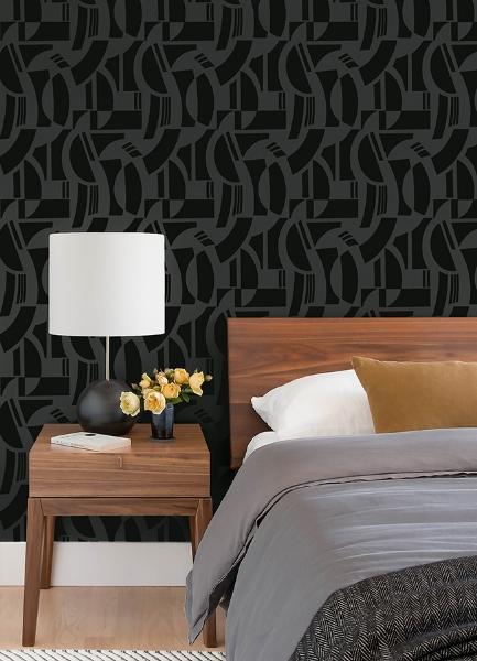 A Street Prints Carter Black Geometric Flock Wallpaper By Scott Living
