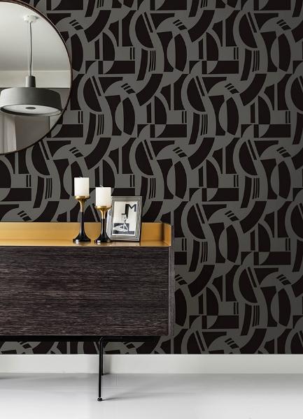 A Street Prints Carter Black Geometric Flock Wallpaper By Scott Living