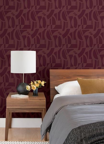 A Street Prints Carter Burgundy Geometric Flock Wallpaper By Scott Living