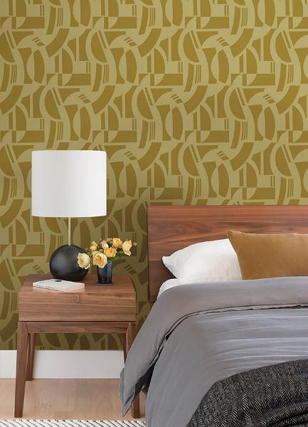 A Street Prints Carter Gold Geometric Flock Wallpaper By Scott Living