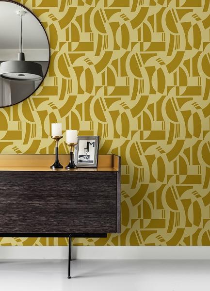 A Street Prints Carter Gold Geometric Flock Wallpaper By Scott Living