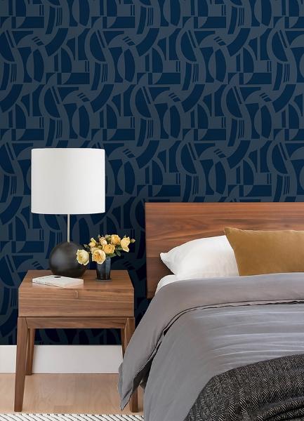A Street Prints Carter Indigo Geometric Flock Wallpaper By Scott Living