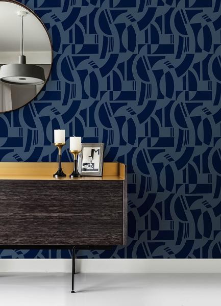 A Street Prints Carter Indigo Geometric Flock Wallpaper By Scott Living