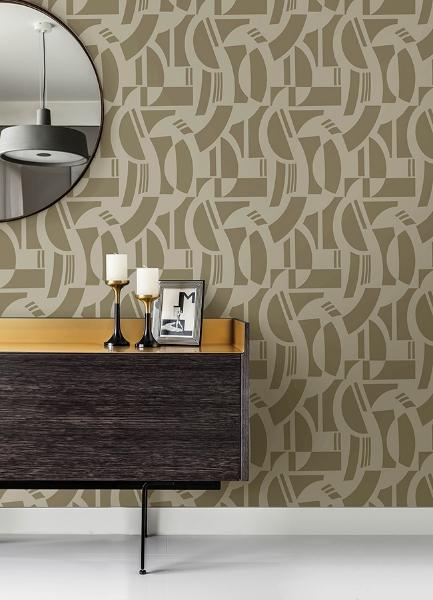 A Street Prints Carter Light Brown Geometric Flock Wallpaper By Scott Living