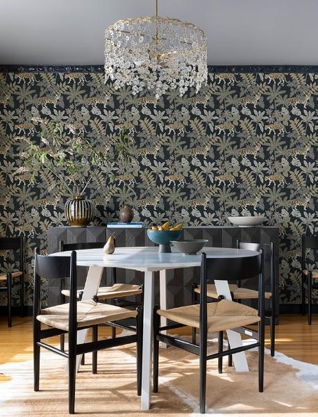A Street Prints Caspian Charcoal Jungle Prowl Wallpaper