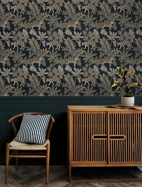A Street Prints Caspian Charcoal Jungle Prowl Wallpaper