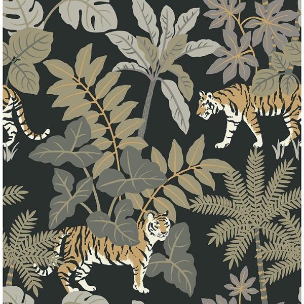 a street prints Caspian Charcoal Jungle Prowl Wallpaper