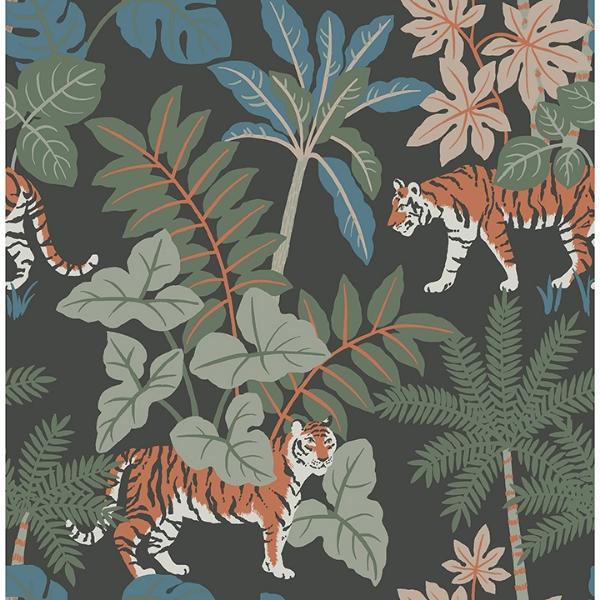 a street prints Caspian Grey Jungle Prowl Wallpaper