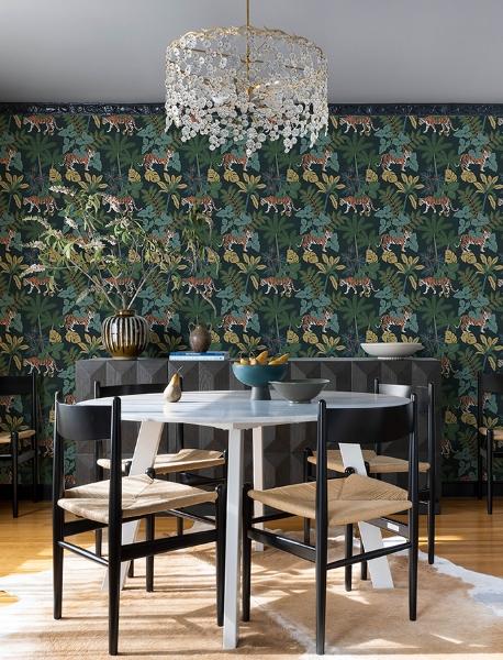 A Street Prints Caspian Navy Jungle Prowl Wallpaper