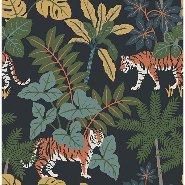 a street prints Caspian Navy Jungle Prowl Wallpaper