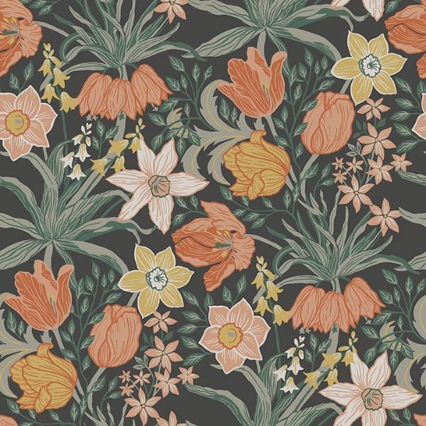 a street prints Cecilia Black Tulip and Daffodil Wallpaper