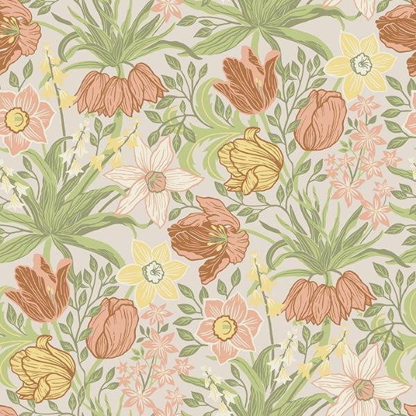 a street prints Cecilia Chartreuse Tulip and Daffodil Wallpaper