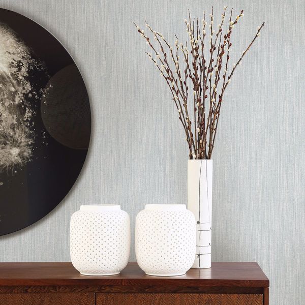 A Street Prints Chenille Light Blue Faux Linen Wallpaper