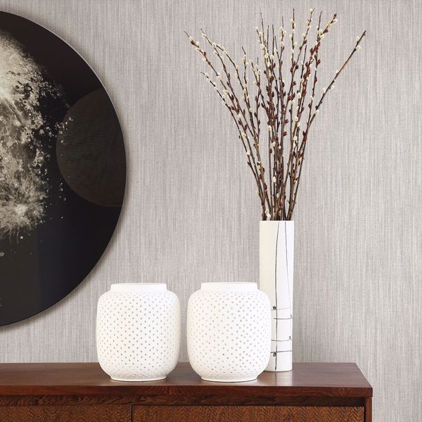 A Street Prints Chenille Light Grey Faux Linen Wallpaper