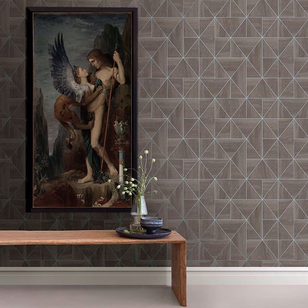 A Street Prints Cheverny Coffee Geometric Wood Wallpaper