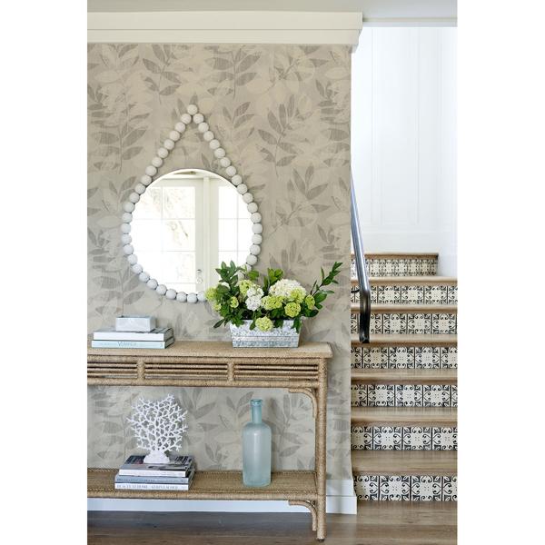 A Street Prints Chimera Platinum Flocked Leaf Wallpaper