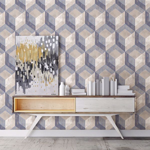A Street Prints Clarabelle Blue Rustic Wood Tile Wallpaper