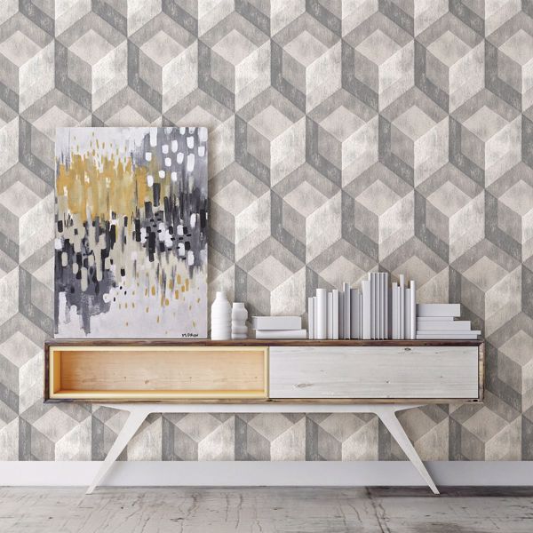 A Street Prints Clarabelle Grey Rustic Wood Tile Wallpaper