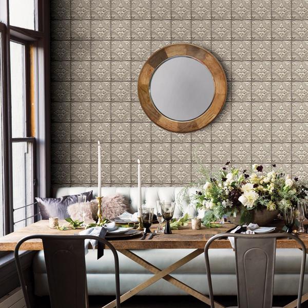 A Street Prints Cornelius Grey Tin Ceiling Tile Wallpaper