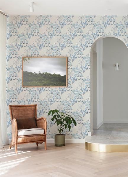 A Street Prints Cultivate Blue Springtime Blooms Wallpaper