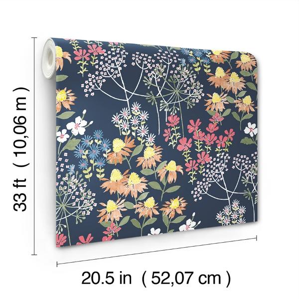A Street Prints Cultivate Navy Springtime Blooms Wallpaper
