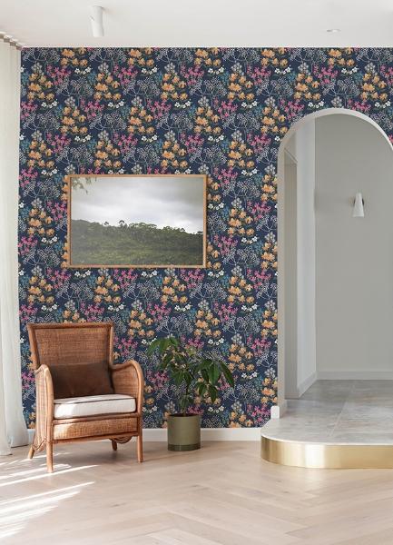 A Street Prints Cultivate Navy Springtime Blooms Wallpaper
