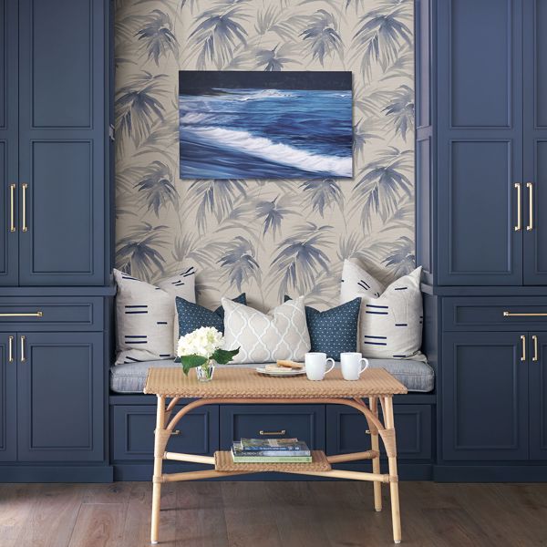 A Street Prints Darlana Blue Grasscloth Wallpaper- Scott Living