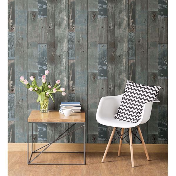 A Street Prints Deena Blue Distressed Wood Wallpaper