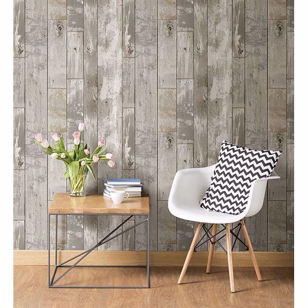 A Street Prints Deena Grey Distressed Wood Wallpaper