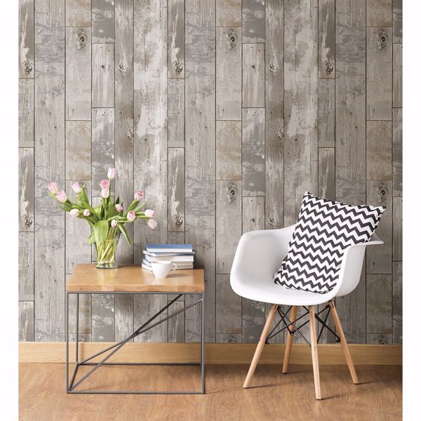 A Street Prints Deena Light Grey Weathered Wood Wallpaper
