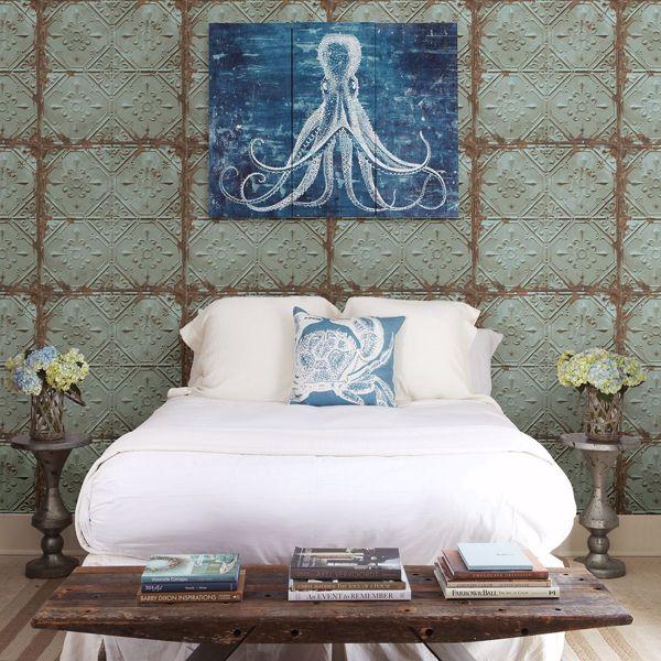 A Street Prints Donahue Turquoise Tin Ceiling Wallpaper