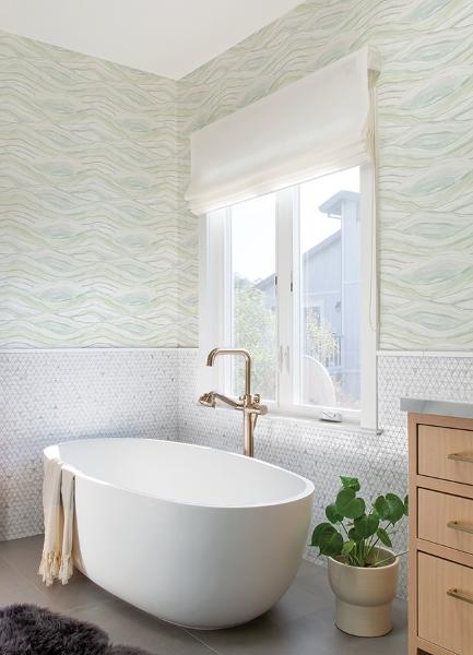 A Street Prints Dorea Sea Green Striated Waves Wallpaper
