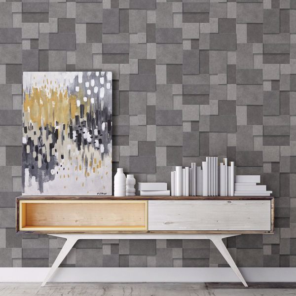 A Street Prints Duchamp Dark Grey Metallic Squares Wallpaper