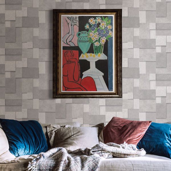 A Street Prints Duchamp Silver Metallic Squares Wallpaper