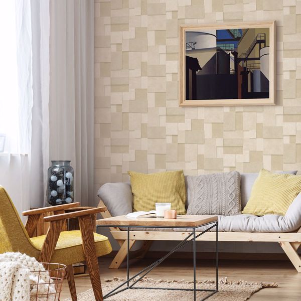 A Street Prints Duchamp Wheat Metallic Squares Wallpaper