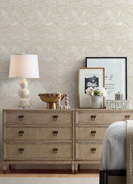 A Street Prints Egret Neutral Tidal Dance Wallpaper