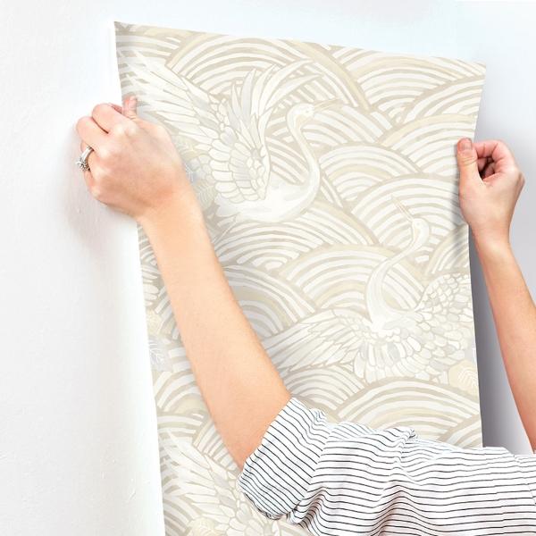 A Street Prints Egret Neutral Tidal Dance Wallpaper