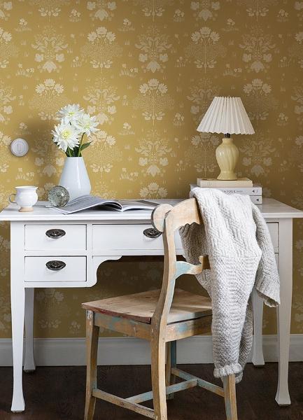 A Street Prints Elda Gold Delicate Daisies Wallpaper