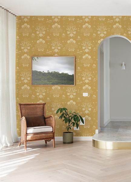A Street Prints Elda Gold Delicate Daisies Wallpaper