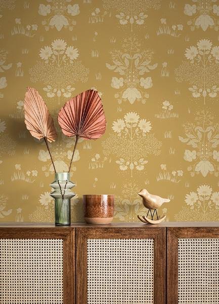 A Street Prints Elda Gold Delicate Daisies Wallpaper