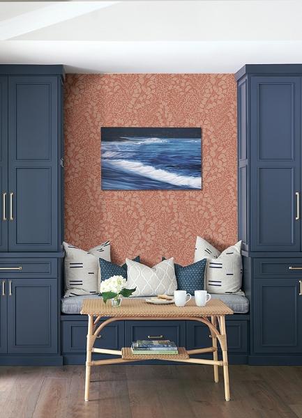 A Street Prints Elin Coral Berry Botanical Wallpaper