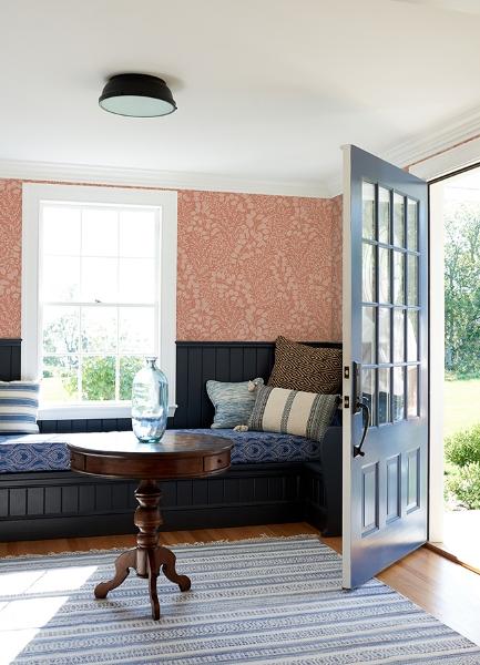 A Street Prints Elin Coral Berry Botanical Wallpaper